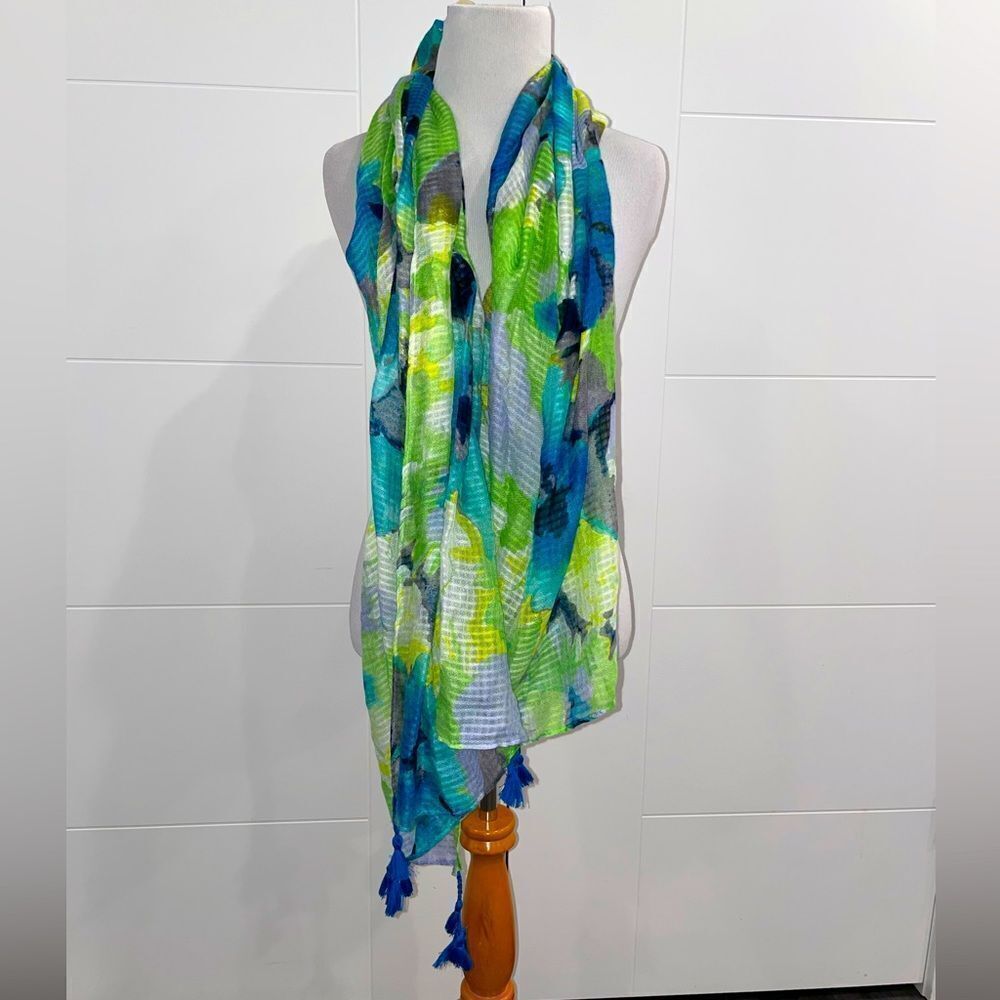 NWT floral print green and blue oblong scarf